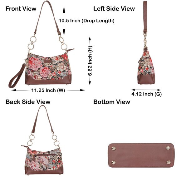 Ladies' Floral Pattern Tapestry Fabric Sling Shoulder Bag, Satchel Purse - Picture 3 of 8